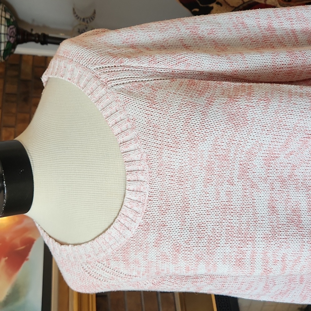 GAP marled pink 100% cotton sweater hi low red coral white size XL comfy baggy